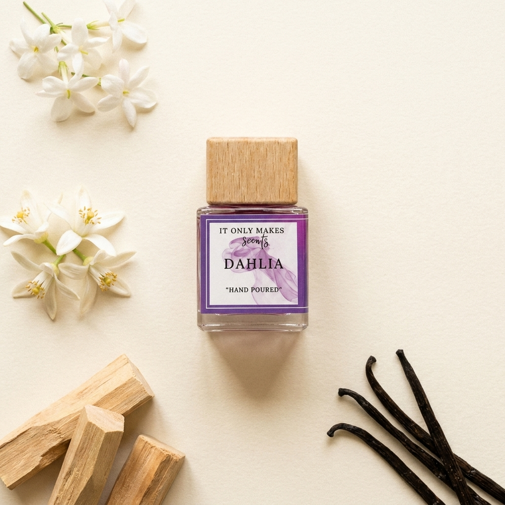 Dahlia fragrance ingredients flat lay