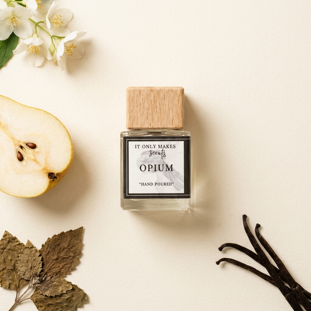 Opium fragrance ingredients flat lay