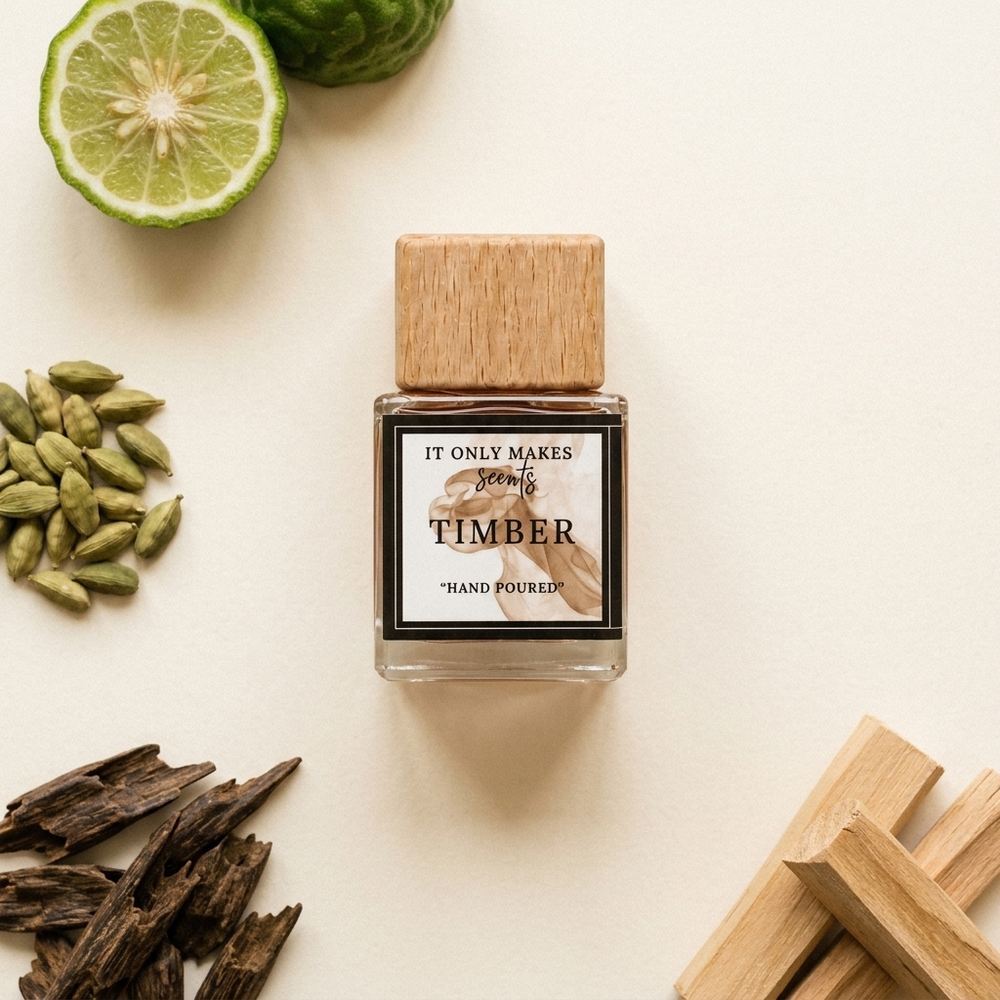 Timber fragrance ingredients flat lay