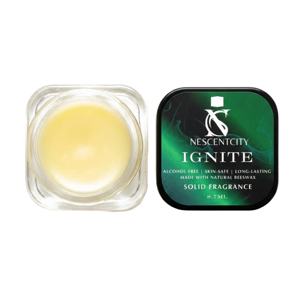 Nescentcity Ignite solid cologne jar and lid