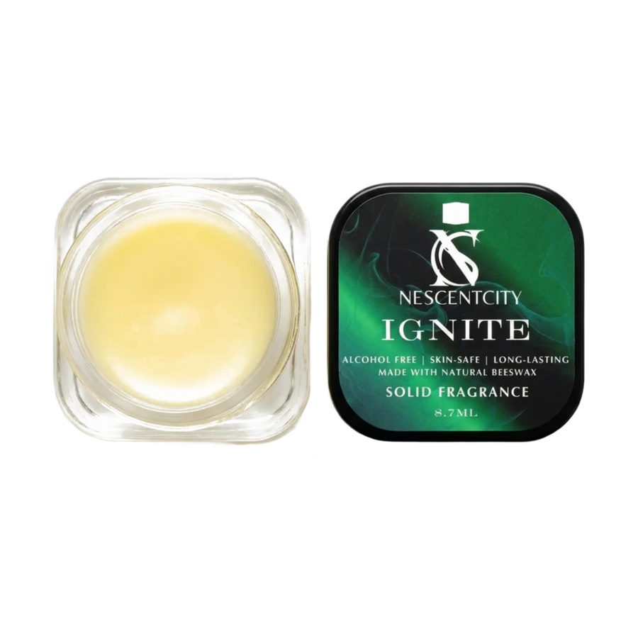 Nescentcity Ignite solid cologne jar and lid