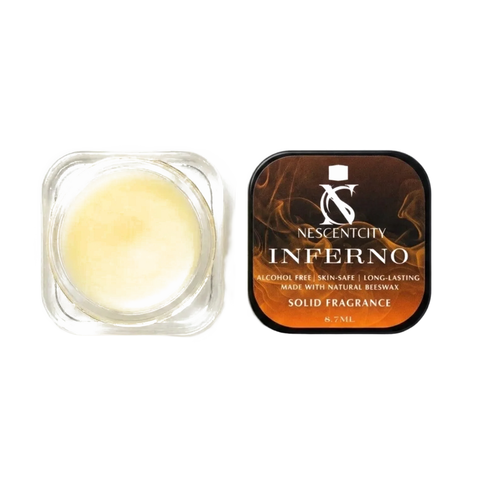Nescentcity Inferno solid cologne jar and lid