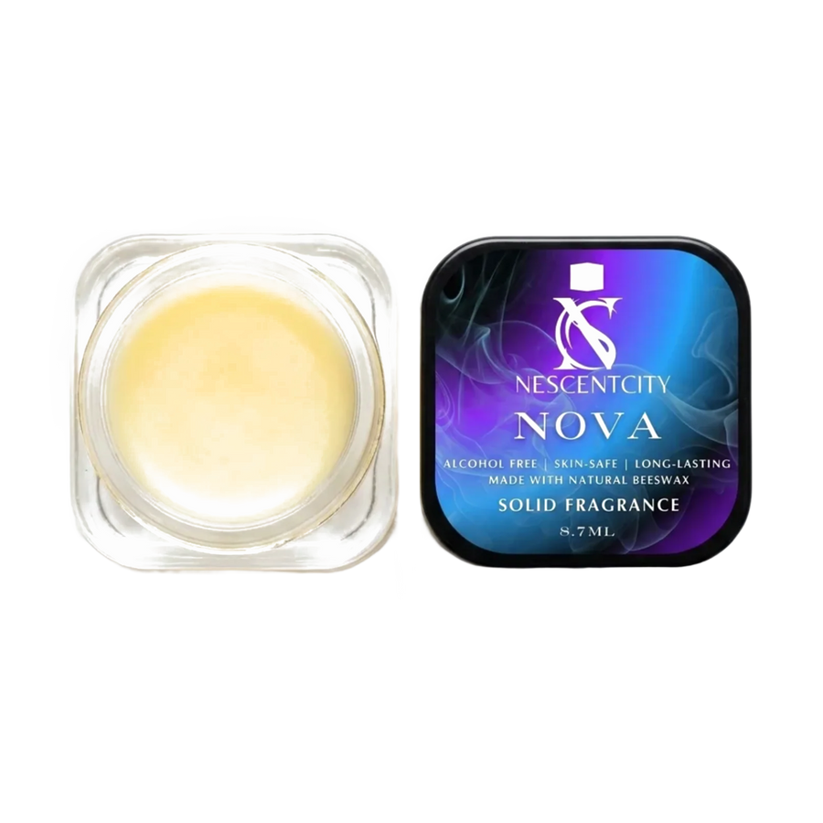 Nescentcity Nova solid cologne jar and lid