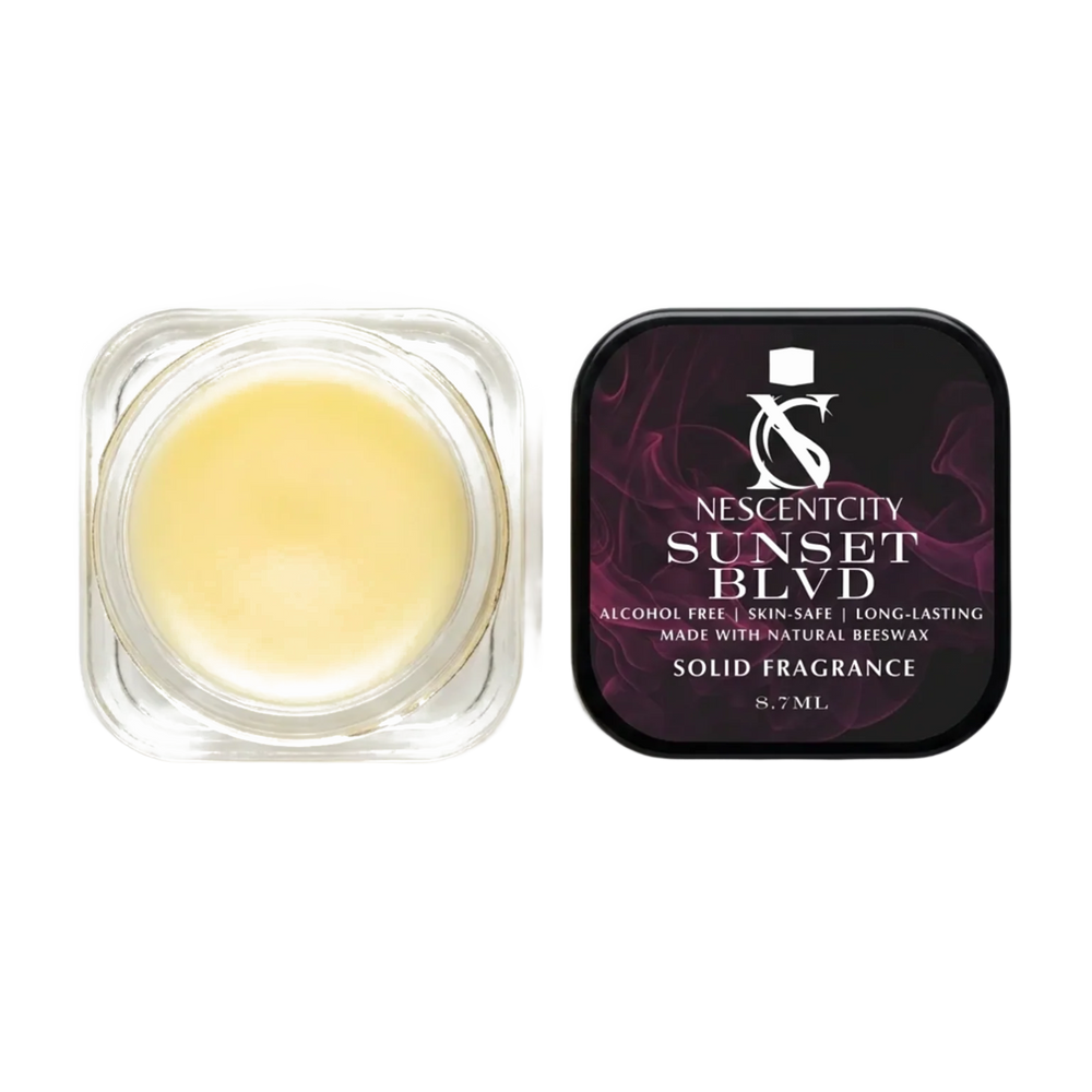 Nescentcity Sunset Blvd solid cologne jar and lid