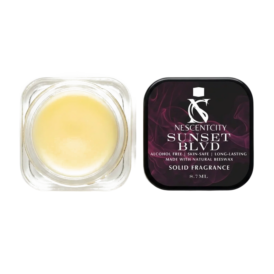 Nescentcity Sunset Blvd solid cologne jar and lid