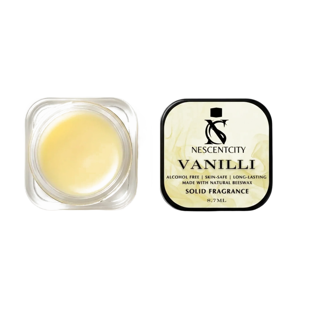 Nescentcity Vanilli solid cologne jar and lid
