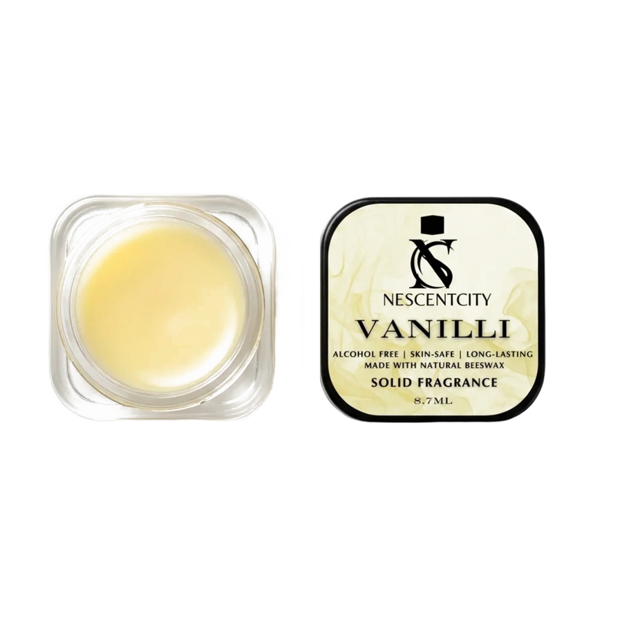 Nescentcity Vanilli solid cologne jar and lid